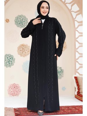 Boncuk İşlemeli Siyah Ferace 29113s