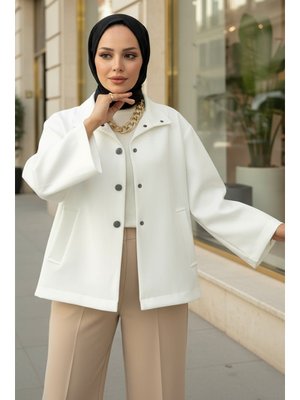 Beyaz Hakim Yaka Scuba Ceket