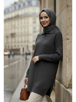 Fitilli Füme Triko Kazak Tunik 65903fu Fitilli Füme Triko Kazak Tunik 65903fu