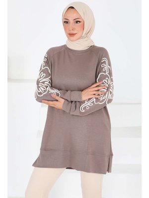 Vizon Kolları Nakış Detaylı Modal Tunik