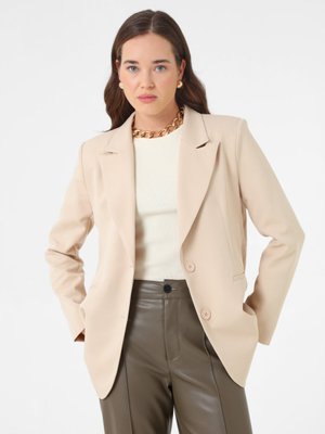 Bej Çift Düğmeli Astarlı Blazer Ceket