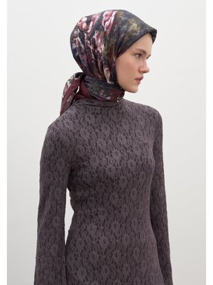 Madeleıne Desen Pamuklu Viskon Eşarp Gülkurusu