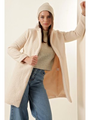 Ekru Oversize Kaşe Kaban