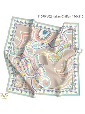 Desenli İtalyan Şifon Eşarp Askısı İle Birlikte 110x110 Cm Vizon Mint