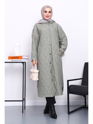 Haki Kapitone Kapüşonlu Kap