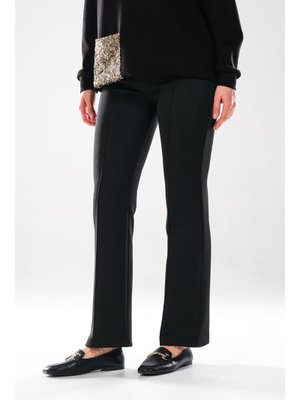 Gizli Fermuarlı Şık Pantolon 2292_ Scuba Kumaş Flare Yüksek Bel, Nervür Detaylı,