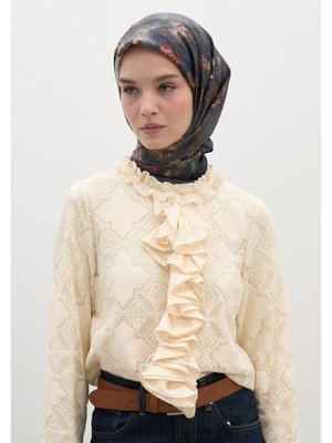 Lacivert Evelyne Desen Pamuklu Viskon Eşarp