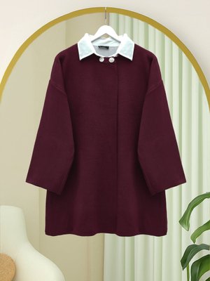 Bordo Çift Düğmeli Salaş Triko Panço