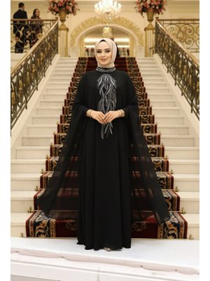 Panço Detaylı Siyah Abaya 25914s