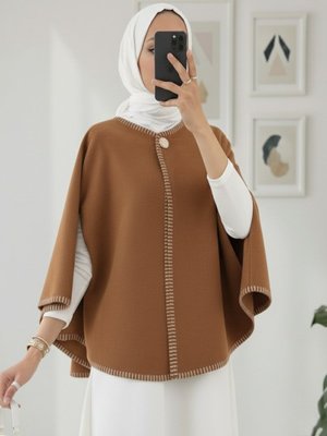 Açık Kahve Çoban Dikişli Cepli Kaşe Panço