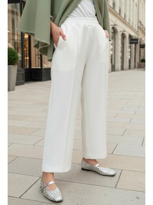 Beyaz Önü Çımalı Scuba Pantolon