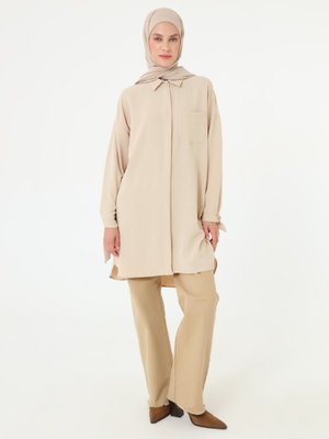 Manşeti Bağlama Detaylı Tunik Tas Rengi