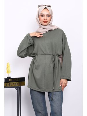 Haki Yanları Yırtmaçlı Bel İpli Tunik Haki Yanları Yırtmaçlı Bel İpli Tunik