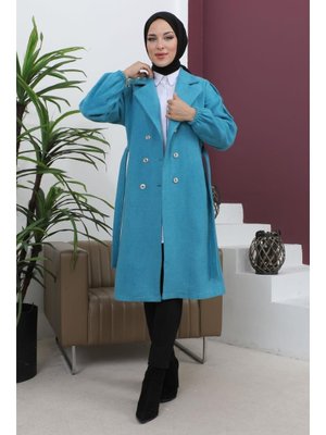 Mavi Düğme Detaylı Kaşe Kaban