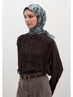 Mavi Gısele Desen Pamuklu Viskon Eşarp Soft