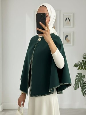 Zümrüt Çoban Dikişli Cepli Kaşe Panço