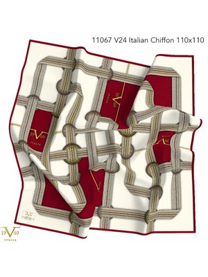 Bordo Desenli İtalyan Şifon Eşarp Askısı İle Birlikte 110x110 Cm