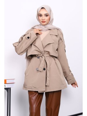 Vizon Kruvaze Yaka Astarlı Kısa Trençkot Vizon Kruvaze Yaka Astarlı Kısa Trençkot