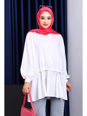 Ekru Büzgü Detaylı Garnili Tunik Ekru Büzgü Detaylı Garnili Tunik