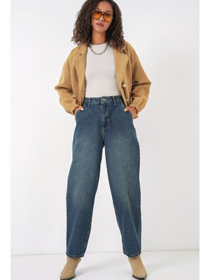 İndigo Yüksek Bel Baggy Kot Pantolon İndigo Yüksek Bel Baggy Kot Pantolon