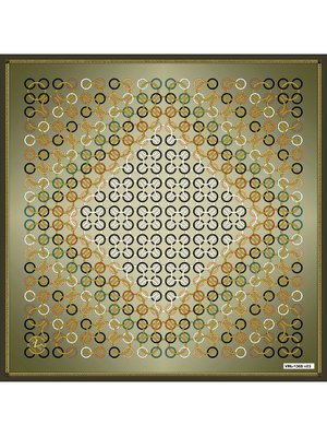 Geometrik Desen Black Seri Twill Eşarp Askısı İle Birlikte 90x90 Cm Haki Yeşil