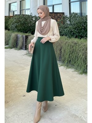 Zümrüt Yeşili Scuba Kloş Etek