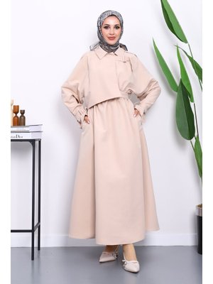 Bej Bel Lastikli Kemerli Trenç