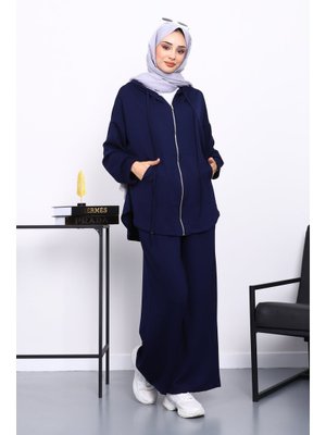 Lacivert Önü Kısa Arkası Uzun Tunik Pantolonlu Takım