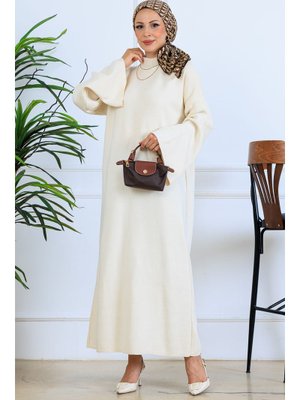 Taş Rengi Uzun Triko Elbise