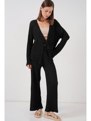Siyah Örme Bluz Pantolon İkili Takım