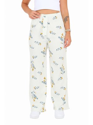 Ekru Desenli Beli Lastikli Bürümcük Pantolon
