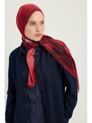 70x190 Cm Zamansız Hayal Kırmızı Efilia Desenli Şal