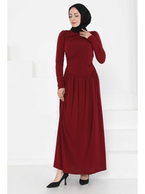 Bordo Büzgülü Elbise Bordo Büzgülü Elbise