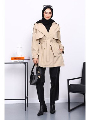 Taş Kruvaze Yaka Astarlı Trençkot