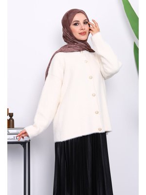 Krem Bisiklet Yaka Angora Yumoş Hırka