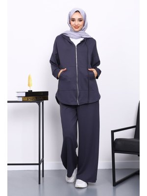 Antrasit Önü Kısa Arkası Uzun Tunik Pantolonlu Takım