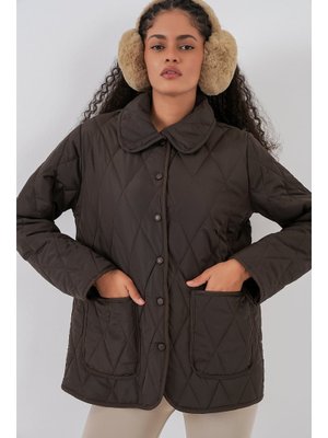 Kahverengi Kapitone Oversize Mont