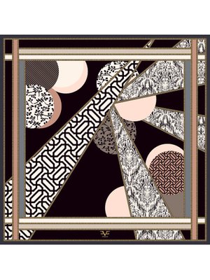 Geometrik Desen Black Seri Twill Eşarp Askısı İle Birlikte 90x90 Cm Siyah Krem