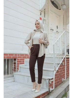 Kahverengi Havuç Paça Likralı Zara Krep Pantolon