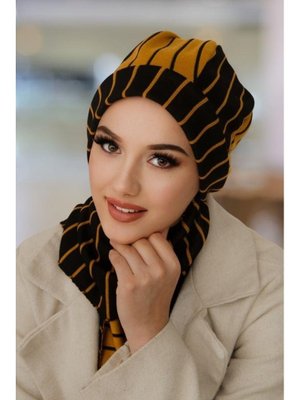 Hardal Siyah Çizgili Bere