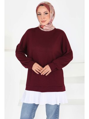 Bordo Eteği Pile Detaylı Modal Tunik Bordo Eteği Pile Detaylı Modal Tunik