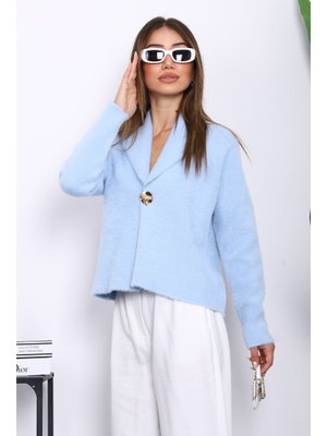 Bebe Mavi Tek Düğmeli Angora Yumoş Triko Hırka