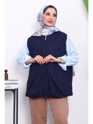 Lacivert Fermuarlı Oversize Astarlı Yelek Lacivert Fermuarlı Oversize Astarlı Yelek