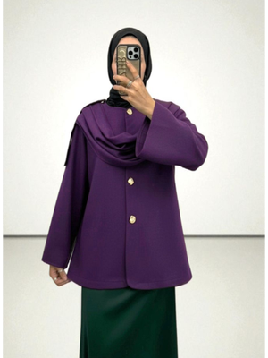 Mor Şal Detaylı Kışlık Keçe Ceket
