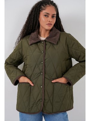 Haki Kahve Kapitone Oversize Mont