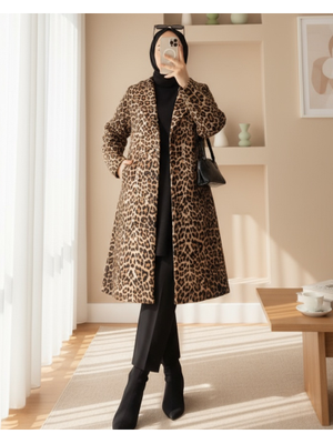 Leopar Desenli Kemerli Cepli Astarlı Kaşe Kap