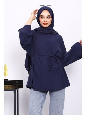 Lacivert Bisiklet Yaka Bel Kuşaklı Tunik Lacivert Bisiklet Yaka Bel Kuşaklı Tunik