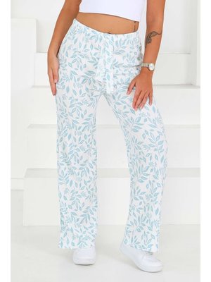 Mınt Desenli Beli Lastikli Bürümcük Pantolon Mint