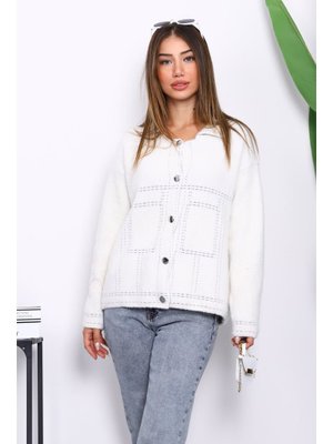 Ekru Angora Yumoş Triko Hırka