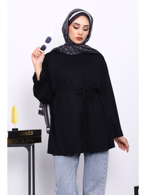 Siyah Yanları Yırtmaçlı Bel İpli Tunik Siyah Yanları Yırtmaçlı Bel İpli Tunik